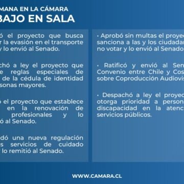 Dos nuevas leyes y otros cinco proyectos despachó la Cámara esta semana