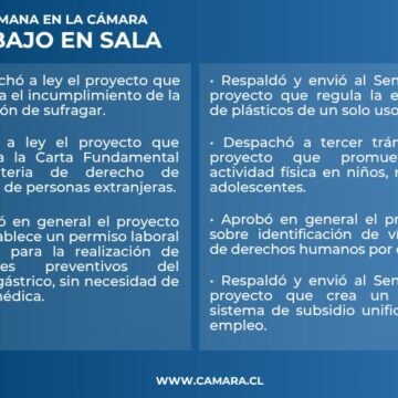 Sala de la Cámara despachó cinco proyectos de ley esta semana