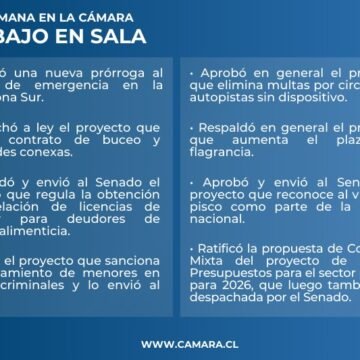 Sala: Ley de Presupuestos y otros seis proyectos abordados esta semana